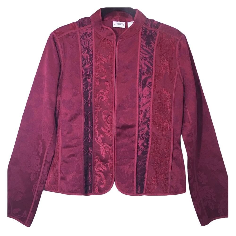 Chico’s Boho Chic Jacquard Whimsigoth Romantic Mandarin Collar Cropped Blazer 1
